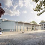 Die Visualisierung zeigt, wie die neue Mehrzweckhalle Oberhofen aussehen könnte. (Bild: PD / Nightnurse Images GmbH)