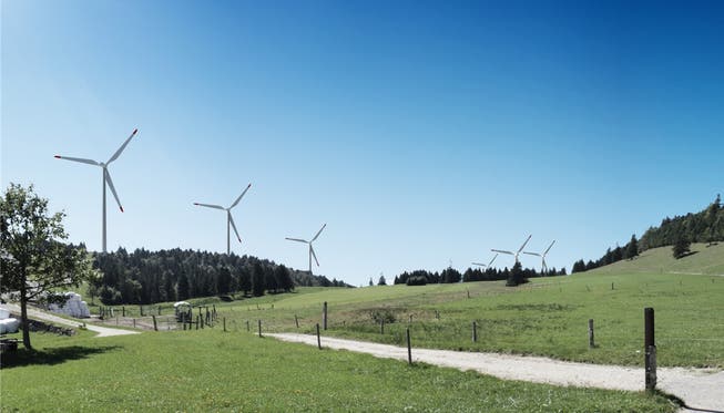 Windpark Grenchenberg: Visualisierung des geplanten Windparks vom Obergrenchenberg aus gesehen. (Archiv)