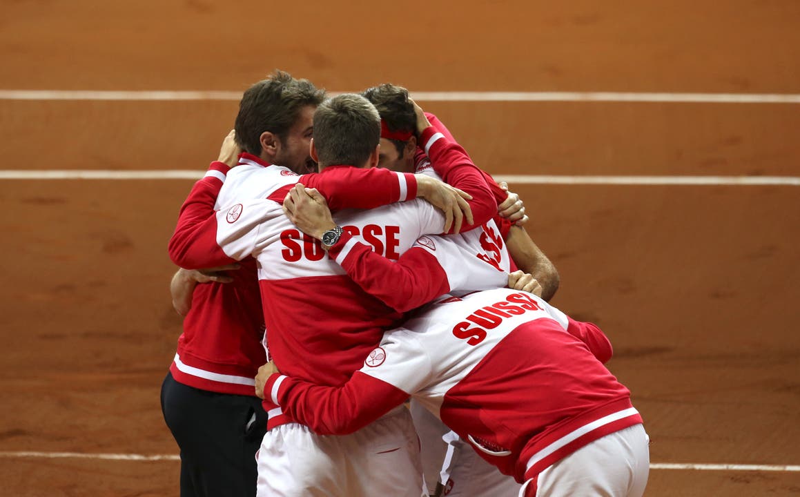 Das Schweizer Davis-Cup-Team feiert