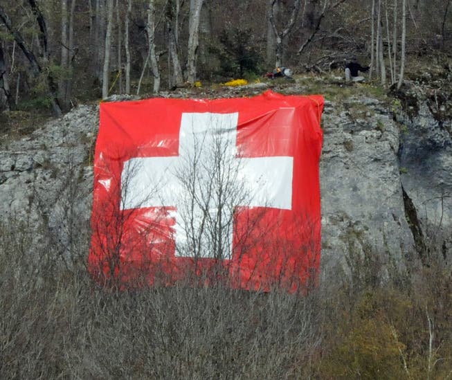 Die Stiftung Landschaftsschutz Schweiz stört sich an der 8 mal 8 Meter grossen Schweizer Fahne am Born.