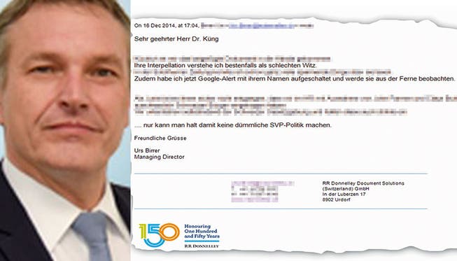 Urs Birrers E-Mail an Manfred Küng
