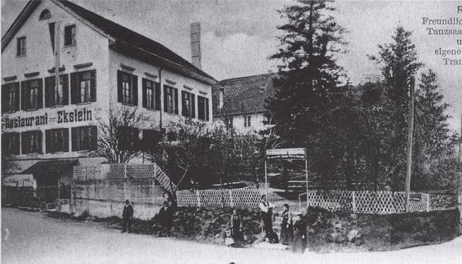 Der «Eckstein» in Unterengstringen ist um 1914 eines der beliebtesten Ausflugsziele im Limmattal, auch weil direkt vor dem Haus die Limmattal-Strassenbahn hält.