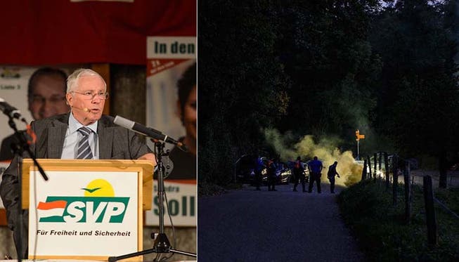 Vermummte störten die SVP-Veranstaltung in Dornach, an der Christoph Blocher sprach.