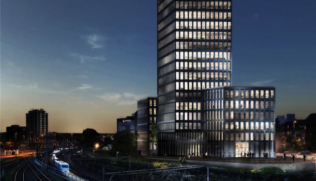 Der Grosspeterturm soll 22 Etagen hoch werden. Im unteren Teil entsteht bis im ersten Halbjahr 2017 das neue Accor Hotel Ibis Styles Basel City.