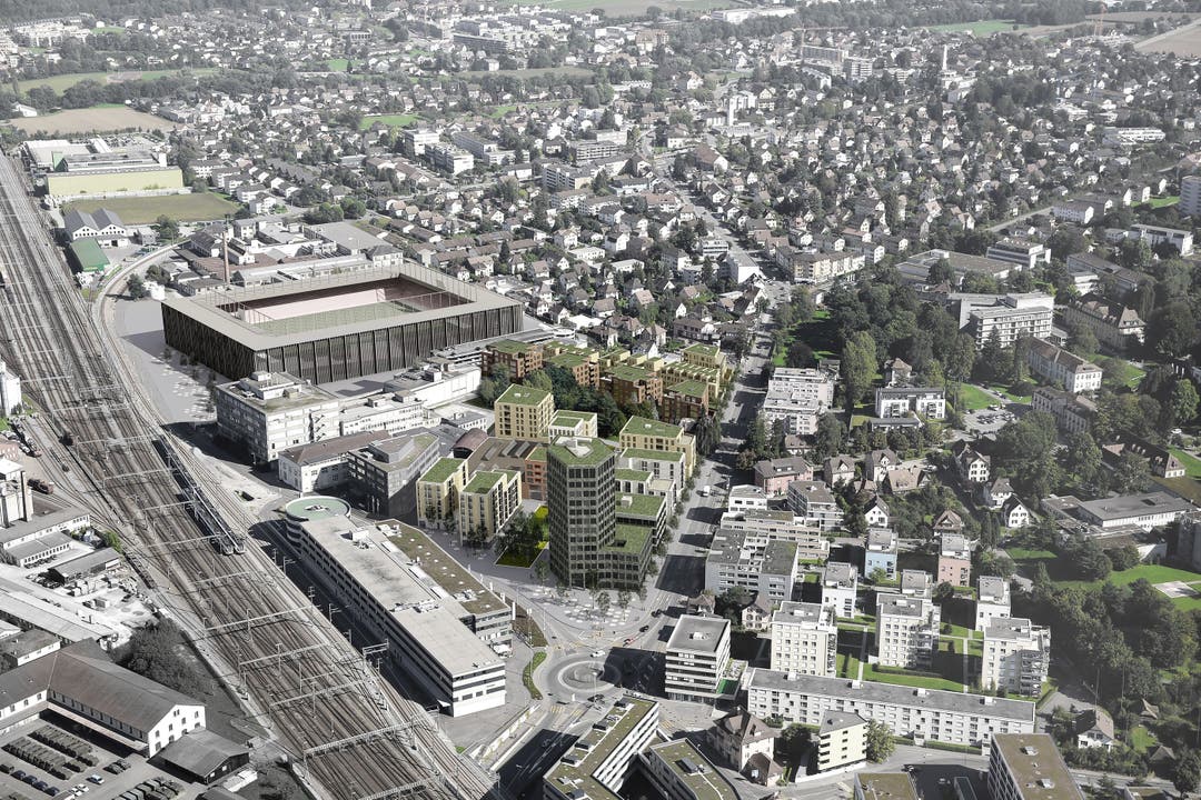 Das geplante Aarauer Stadion im Quartier Torfeld-Süd – es wäre vom Bahnhof Aarau in nur fünf Minuten erreichbar.
