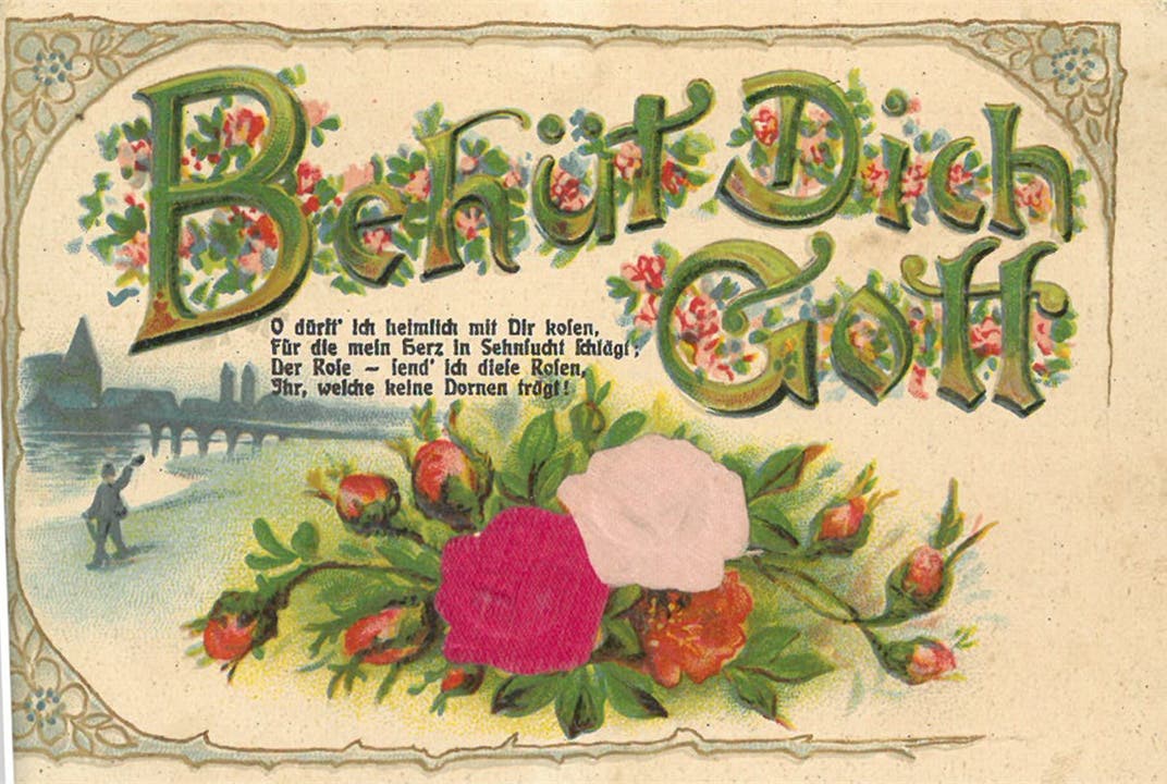  1917 schrieb Matthias seiner Liebe Paulina diese Karte «O dürft ich heimlich mit Dir kosen...». Der Arme schrieb, dass er einen Arbeitsunfall hatte.