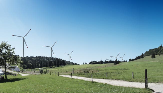 So soll der Windpark auf dem Grenchenberg aussehen. Umweltverbände ziehen ihre Einsprachen aber nach wie vor weiter. (Archiv)
