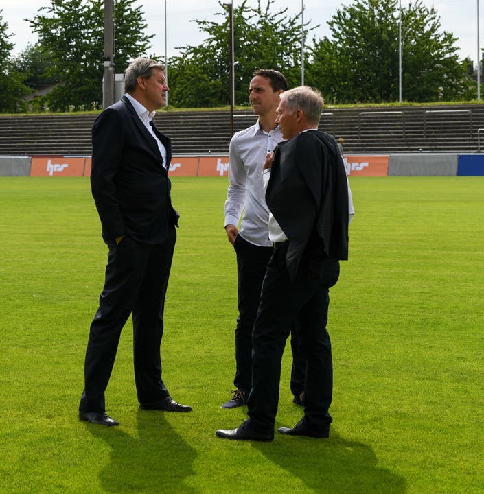 Sie führen den FC Aarau in das Jahr der Stadion-Entscheidung: Roger Geissberger, Sandro Burki und Alfred Schmid (v.l.).