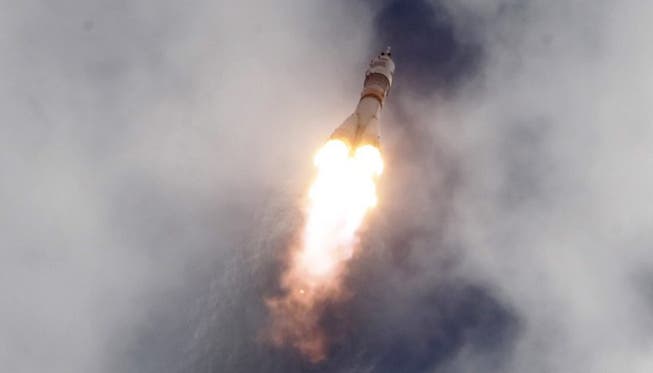 Sojus-Rakete beim Start vom russischen Weltraumbahnhof Bajkonur..JPG