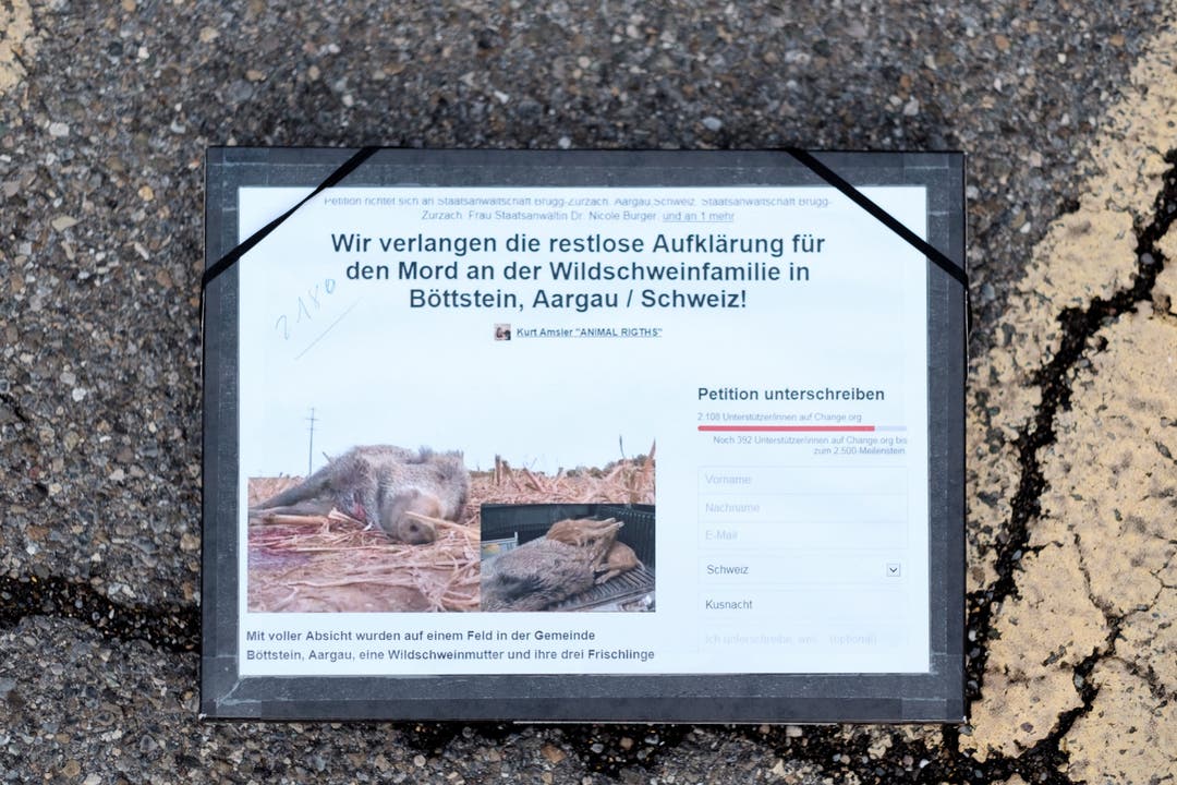 Die Forderung der Petitionäre: «Wir verlangen die restlose Aufklärung für den Mord an der Wildschweinfamilie in Böttstein, Aargau / Schweiz!»