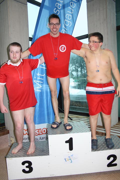 Michael Gerber von der BSG Wettingen gewann Gold, Ken Müller von der Behindertensportgruppe Aarau Silber und Jonas Gehrig vom Behindertensportclub Wohlen-Lenzburg Bronze