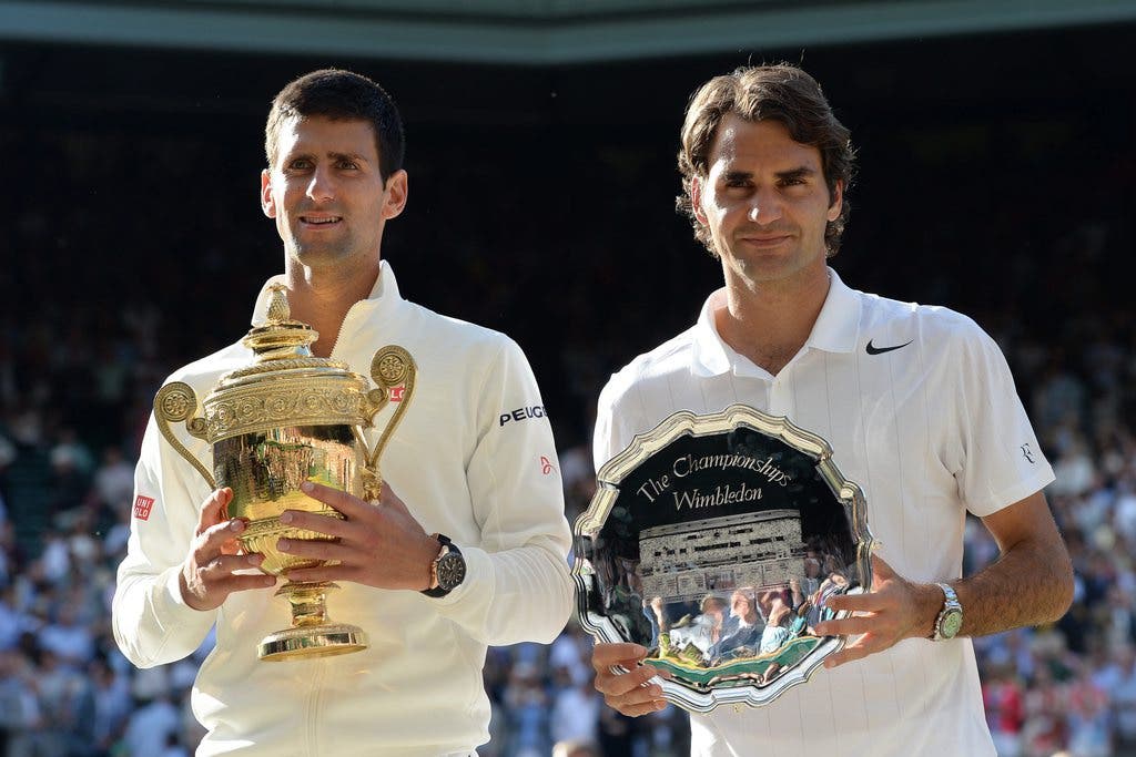 Wimbledon 2014 Das zweite Grand-Slam-Finalduell: Nach fünf Sätzen und fast vier Stunden Abrackern liegt ein Arbeitssieg für Djokovic mit 6:7, 6:4, 7:6, 5:7 und 6:4 drin.