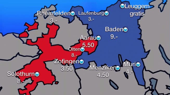 Die Parkgebühren in den Aargauer und Solothurner Spitälern.