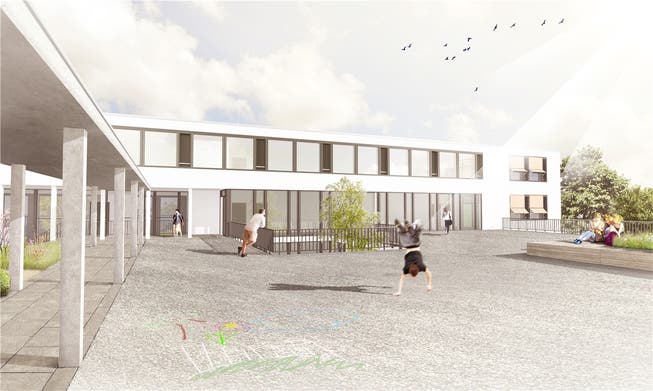 Die Gemeindeversammlung beschloss den Neubau eines Schulhauses und die Renovation der alten... Visualisierung