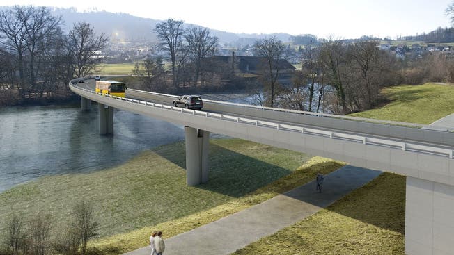 Die geplante Umfahrungsbrücke über die Reuss bei Mellingen (Visualisierung)
