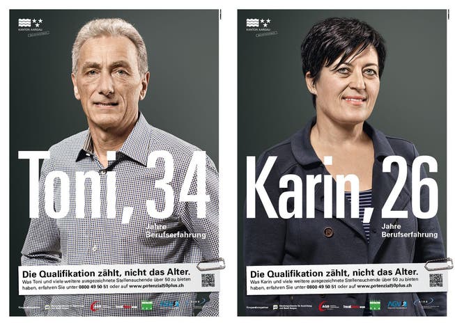Plakatkampagne: Toni mit 34 Jahren Berufserfahrung, Karin mit 26
