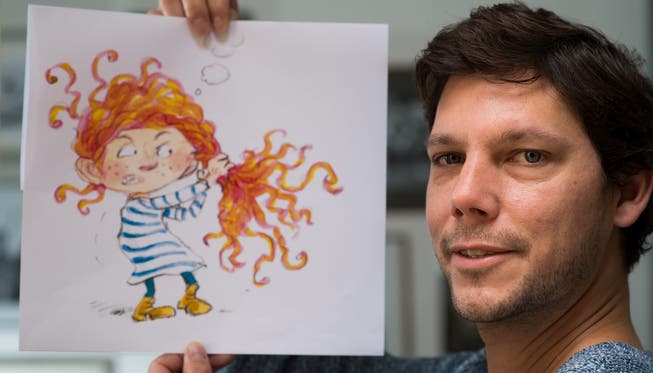 Simon Libsig mit Mimi, der Hauptfigur aus seinem neuen Kinderbuch.