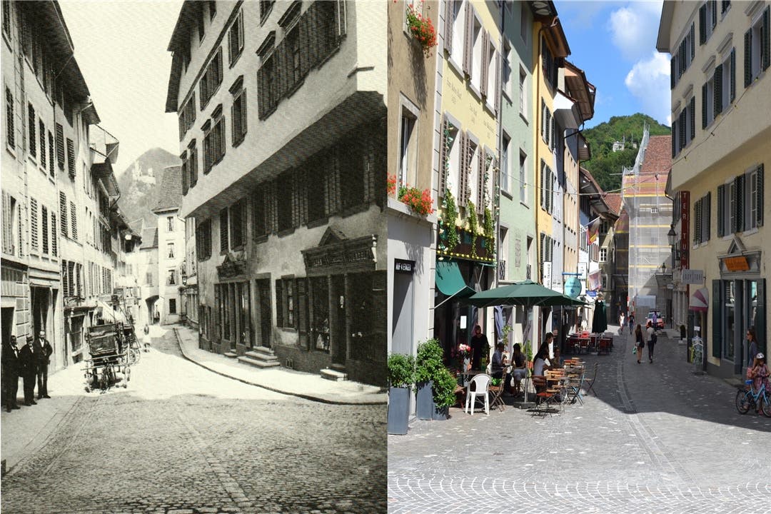 Die Rathausgasse in den Jahren 1910 und 2013.