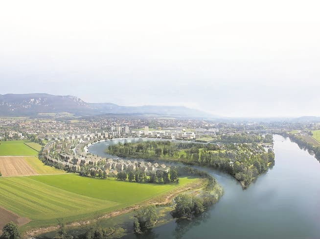 So wird die geplante «Wasserstadt» in Solothurn visualisiert.