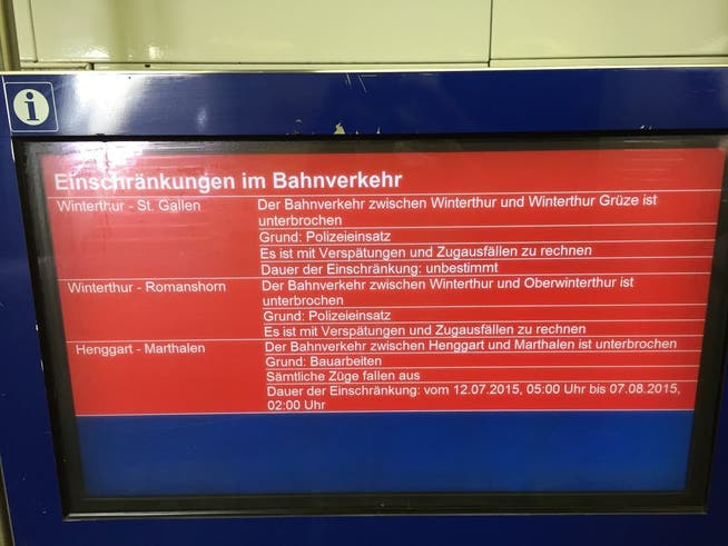 Der Bahnverkehr um Winterthur war bis kurz vor 13.00 Uhr unterbrochen.