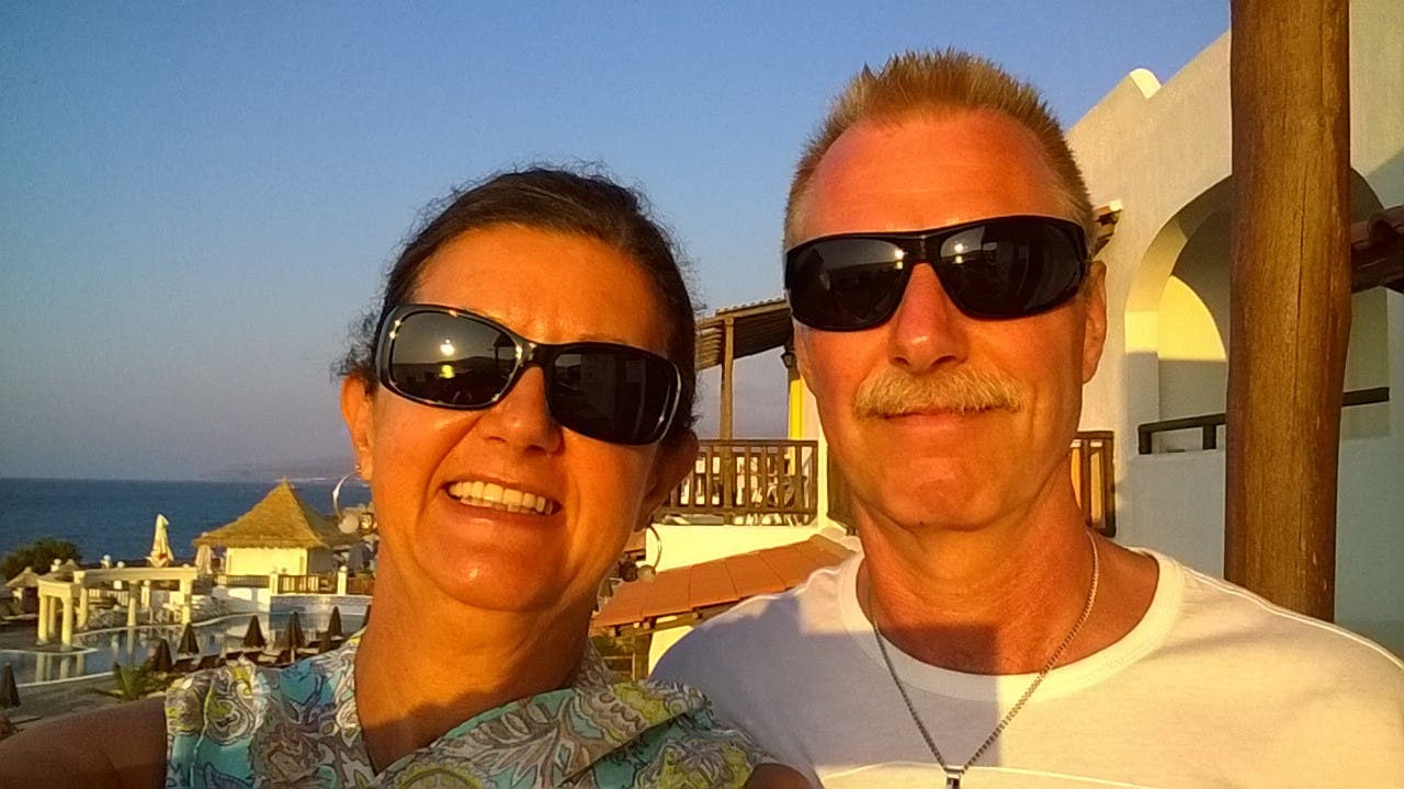 Gruss us Kreta: Fernanda (54) und Kurt Huber (58)