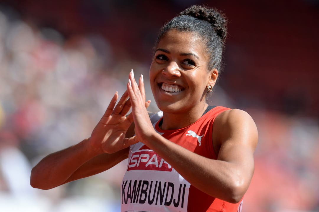 Mujinga Kambundji freut sich. Sie lief über 200 Meter als Zweite ins Ziel und stellte mit 23,05 Sekunden eine persönliche Bestzeit und einen Schweizer U23-Rekord auf.