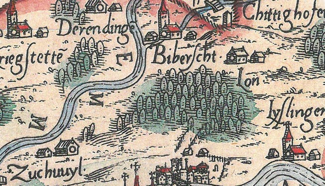 Noch mit alter Schreibweise Lon (rechts der Mitte) auf einer Karte von 1577.