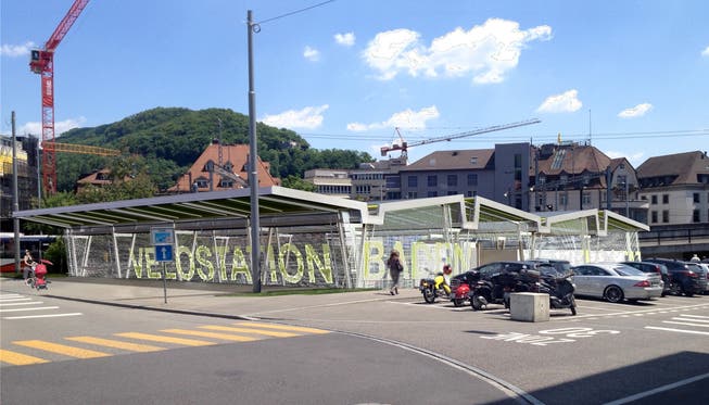 So wird die bewachte Velostation auf dem Südhaus-Areal beim Bahnhof Baden aussehen. (Visualisierung)