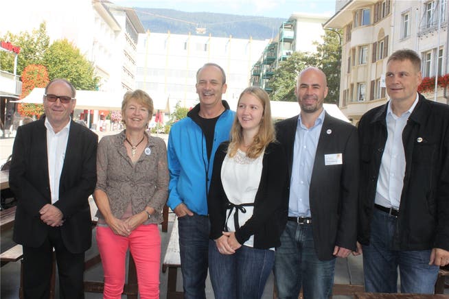 Kandidierende aus Grenchen, von links: Remo Bill (SP), Nicole Hirt (GLP), Alexander Kohli (FDP), Andrea Heiri (JCVP), Matthias Meier-Moreno (CVP) und Roland Hartmann (BDP). Andreas Toggweiler