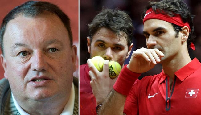 Weder Wawrinka noch Federer wollen 2015 am Davis Cup teilnehmen. Verbandschef René Stammbach (r.) hofft auf eine spätere Rückkehr.