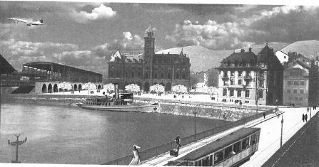 Bahnhof am Wasser: Collage des Vereins Solothurn Masterplan der Hafenanlage mit Bahnhof Obach nach Idee von Andreas Merian 1854