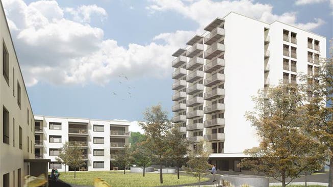 Visualisierung der Neubauten: 105 Wohnungen entstehen insgesamt im Umfeld des Gesundheitszentrums Region Brugg.