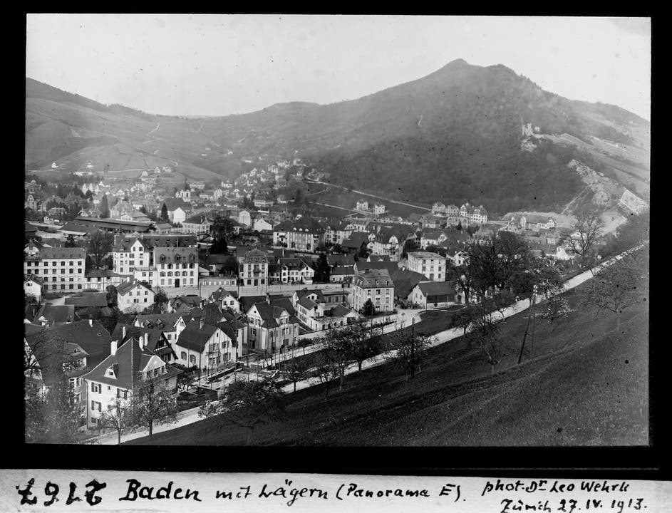 Baden mit Lägern 1913: Als der Lägernhang noch völlig unbebaut war.