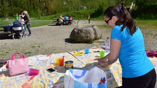 Spiel- und Grillplatz beim Schwellisteg in Niedergösgen: Nicht alle räumen ihr Picknick so gewissenhaft zusammen wie diese Besucherin hier.