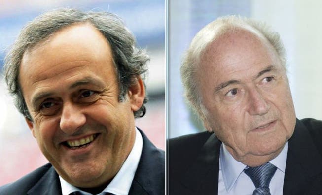 Michael Platini (r.) in Abwehr, Joseph Blatter im Angriff. Foto: HO