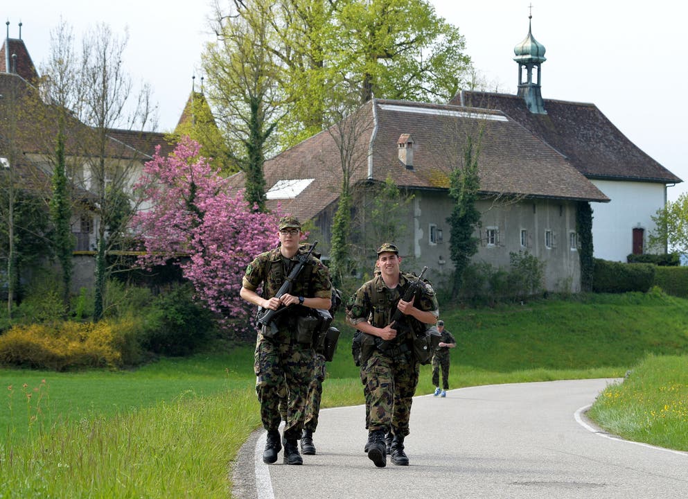 Die Soldaten marschierten vor dem Schloss Waldegg in Formation.