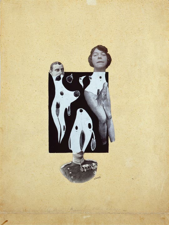 Johannes Baargeld Venus beim Spiel der Könige, 1920 Collage mit Halbtondrucken, Stich, Tusche, Bleistift und Deckfarbe auf Halbkarton, 37 x 27,5 cm