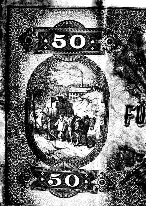 Die Lithografien auf den historischen Banknoten sind oft besonders liebevoll gestaltet. Hier erkennt man eine Szene aus dem Landleben.