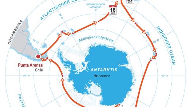 Die Antarktis-Route vom Forschungsteam mit Julia Schmale.