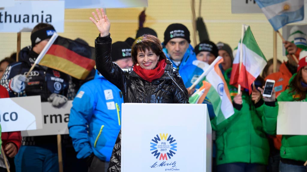 Bundespräsidentin Doris Leuthard freut sich auf die Ski-WM. Sie hielt die Ansprache bei der Eröffnungsfeier am Montag.