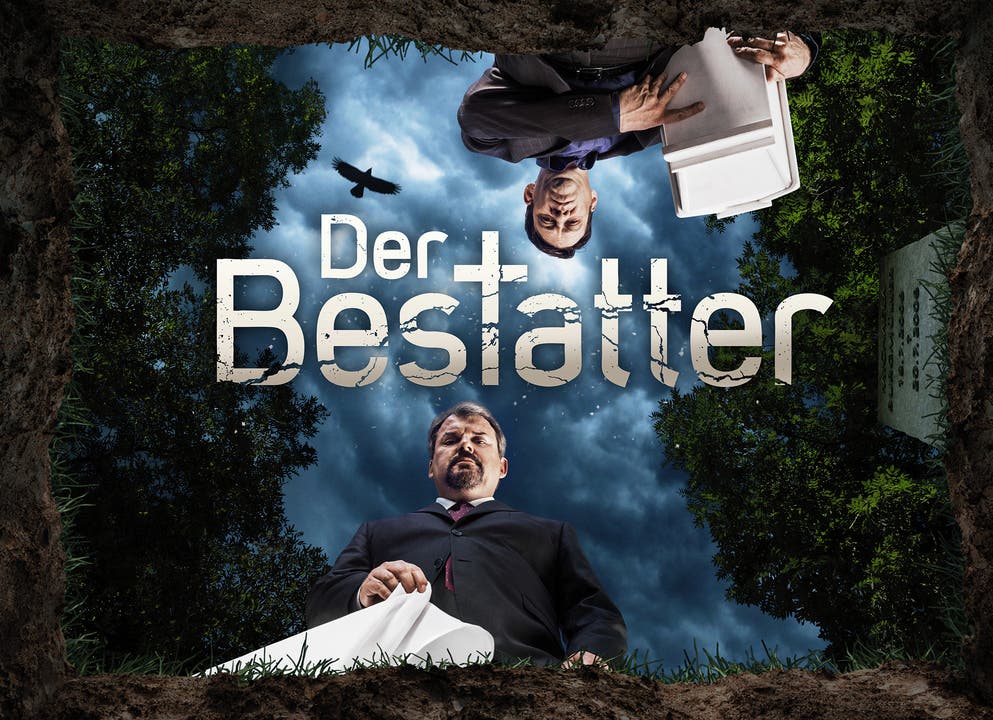 «Der Bestatter»: Lancierungsbild zur 5. Staffel mit Mike Müller als Bestatter Luc Conrad und Roeland Wiesnekker als Gegenspieler Sebastian Lötscher.