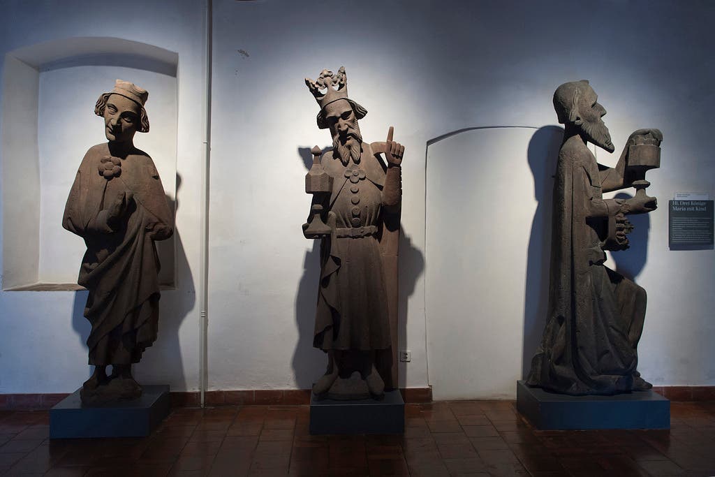 Die Monumentalskulpturen der Heiligen Drei Könige aus dem 15. Jahrhundert: Normalerweise stehen sie im Münster, jetzt sind sie im Museum Kleines Klingental ausgestellt.