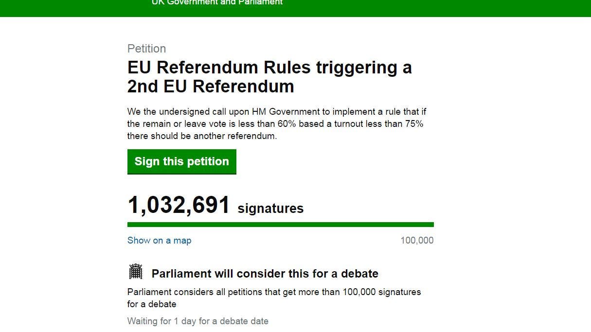 Über 1 Million Briten wollen eine erneute Abstimmung über den Brexit.