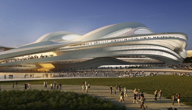 So soll das von Zaha Hadid designte Olympiastadtion für die Spiele 2020 in Tokyo aussehen.. Das Fassungsvermögen des Hauptstadtions beträgt 80000 Menschen.