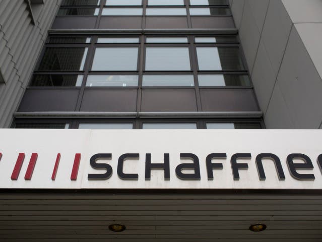 Das Logo von Schaffner beim Firmensitz in Luterbach.