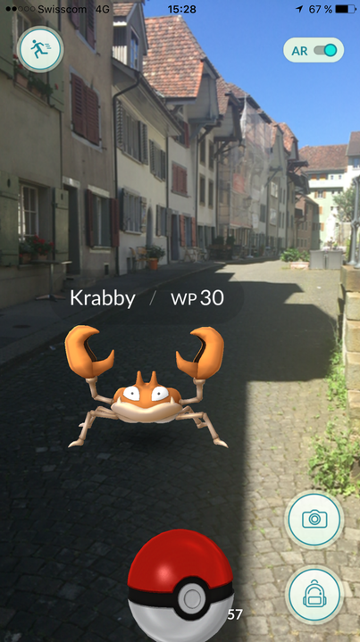 Pokémon Krabby hielt sich bei der Aarauer Stadtkirche auf.