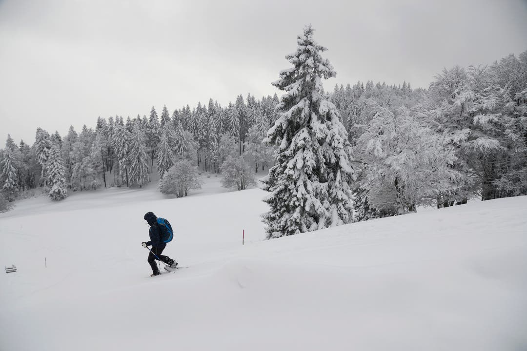Schneewanderer und Schlittler genossen die hochwinterlichen Verhältnisse auf dem Berg, wenn auch die Skilifte noch nicht in Betrieb genommen werden konnten.