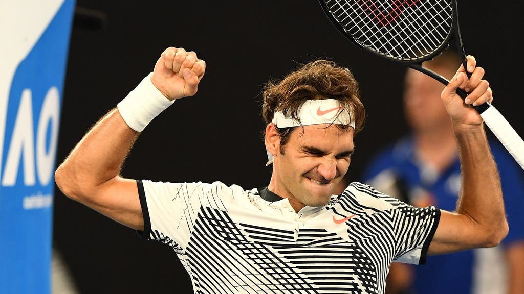Auch Federer jubelt ausgelassen nach seinem Sieg über Kei Nishikori.