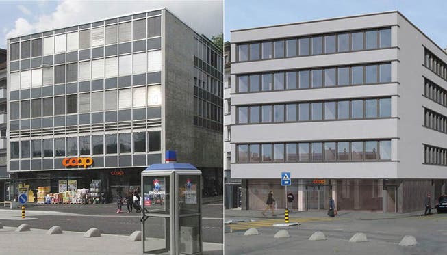 Der Solothurner «Rosengarten» heute (links) und die Visualisierung, wie der Bau nach der Sanierung aussehen könnte.