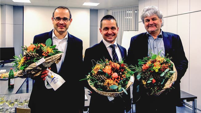 Stephan Schärer, neuer Pflegedienstleiter, Daniel Strub, neuer CEO des Spitals Muri und Sven Fischer, neuer Chefarzt Anästhesie (von links).